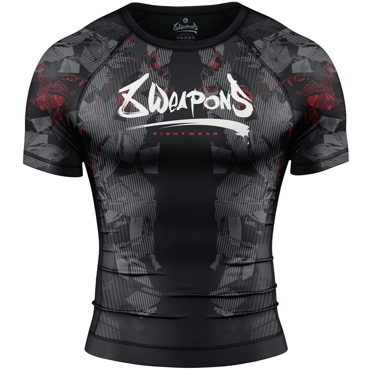 Rashguard manches courtes 8 WEAPONS Hit 2.0 noir et rouge, compression et confort pour MMA et grappling