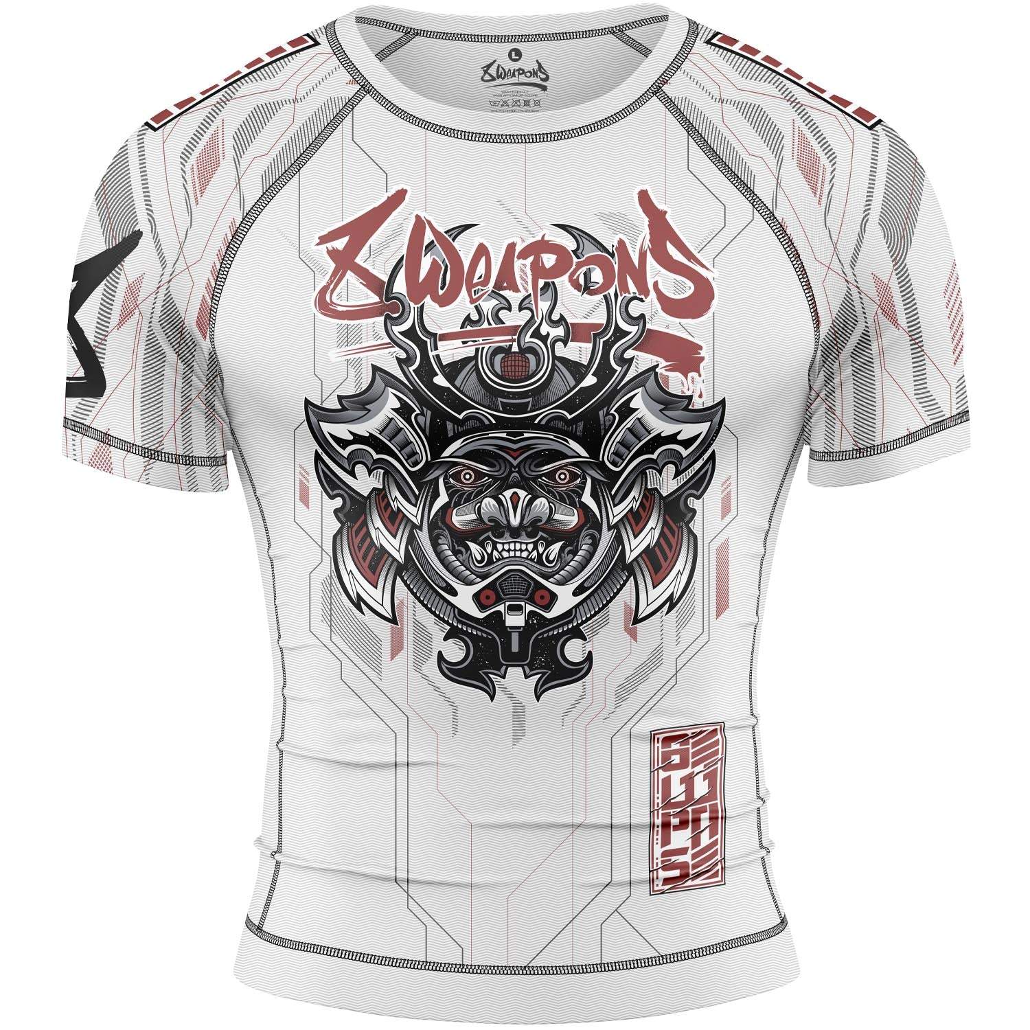 Rashguard manches courtes blanc rouge 8 WEAPONS Samurai 2.0 ergonomique et performant