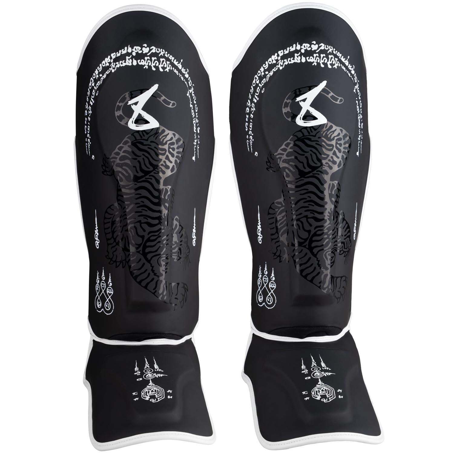 Protège-tibias 8 WEAPONS Sak Yant Big Tiger noir avec motif tigre pour arts martiaux