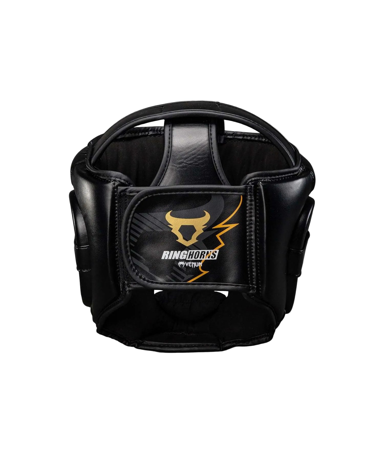 Casque de protection Venum x Ringhorns Charger Noir/Or pour boxe et sports de combat avec mousse absorbante et ajustement velcro