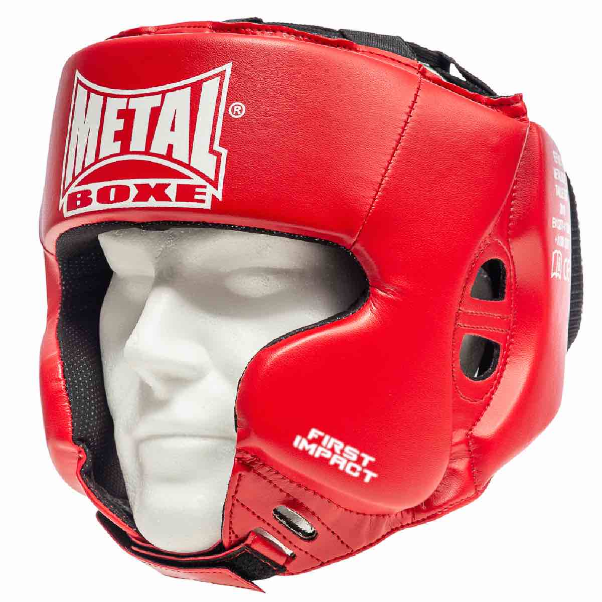 Red Metal Boxe training boxing helmet with full face protection and adjustable straps, senior size casque de boxe
