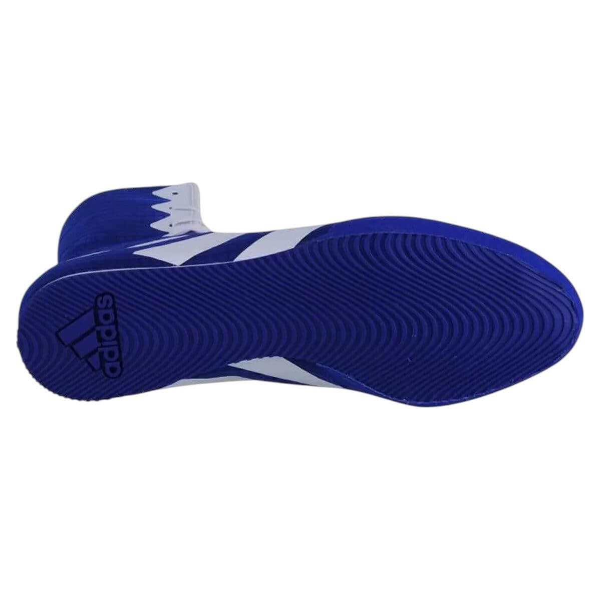 Blue Adidas Box Hog 4 boxing shoe sole with grip and Adidas logo