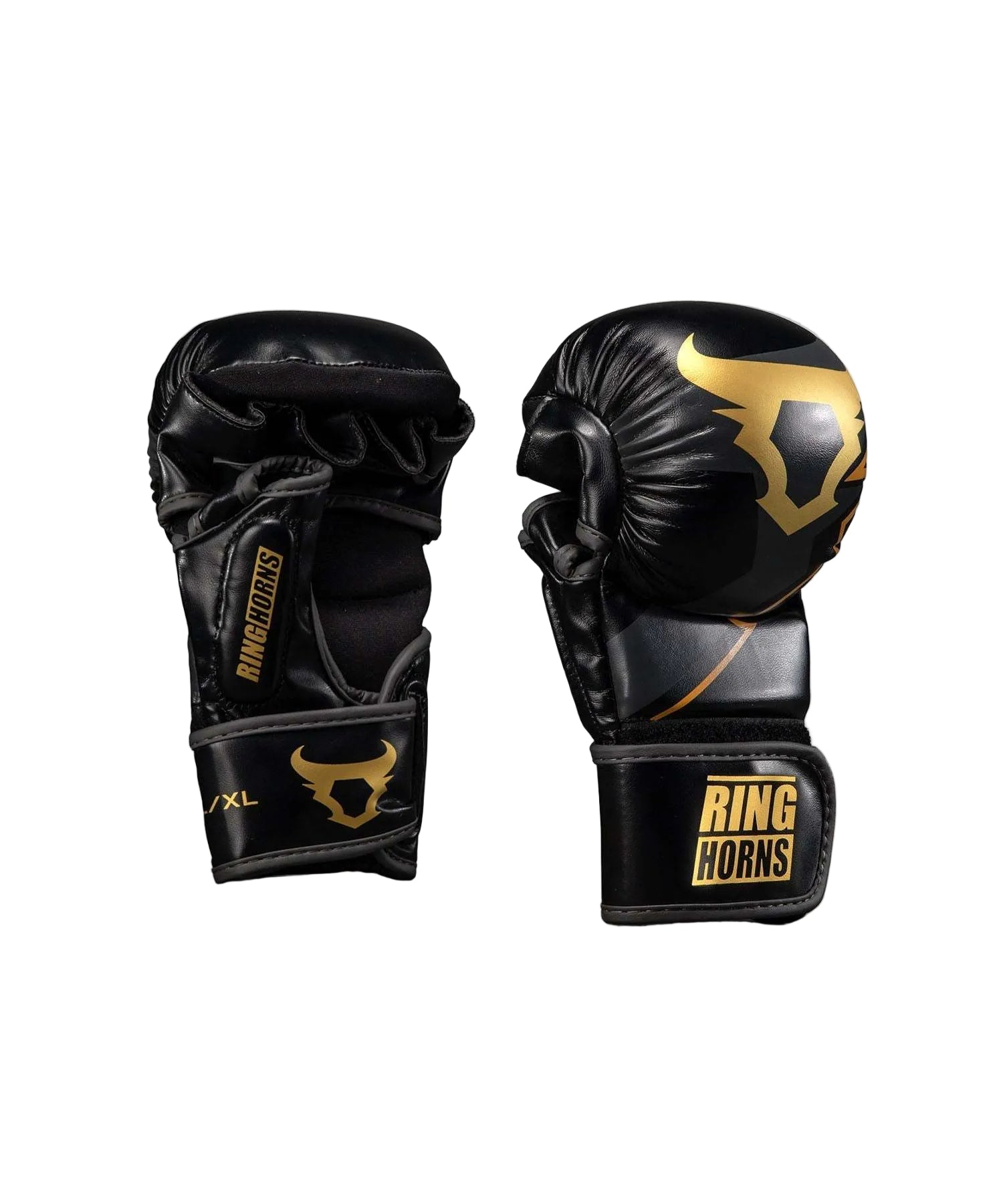 Protège-tibias Venum x Ringhorns Charger noir et or pour muay-thaï et kick-boxing