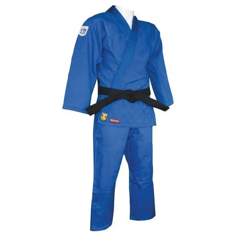 Kimono de judo bleu Noris White Tiger en coton grain de riz résistant pour compétition et entraînement intensif
