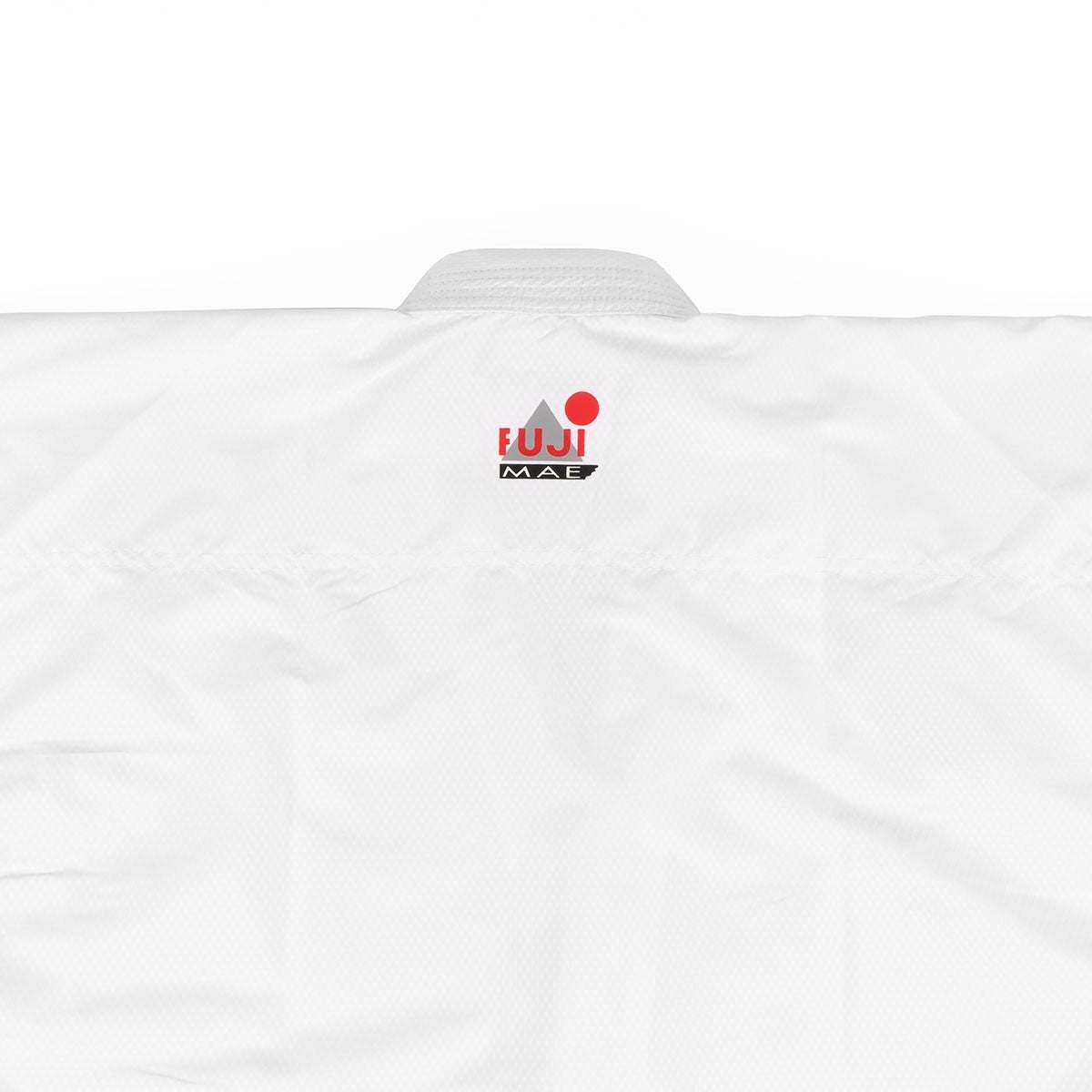 White lightweight FUJIMAE karate combat gi with breathable fabric and elastic waistband for kumite training