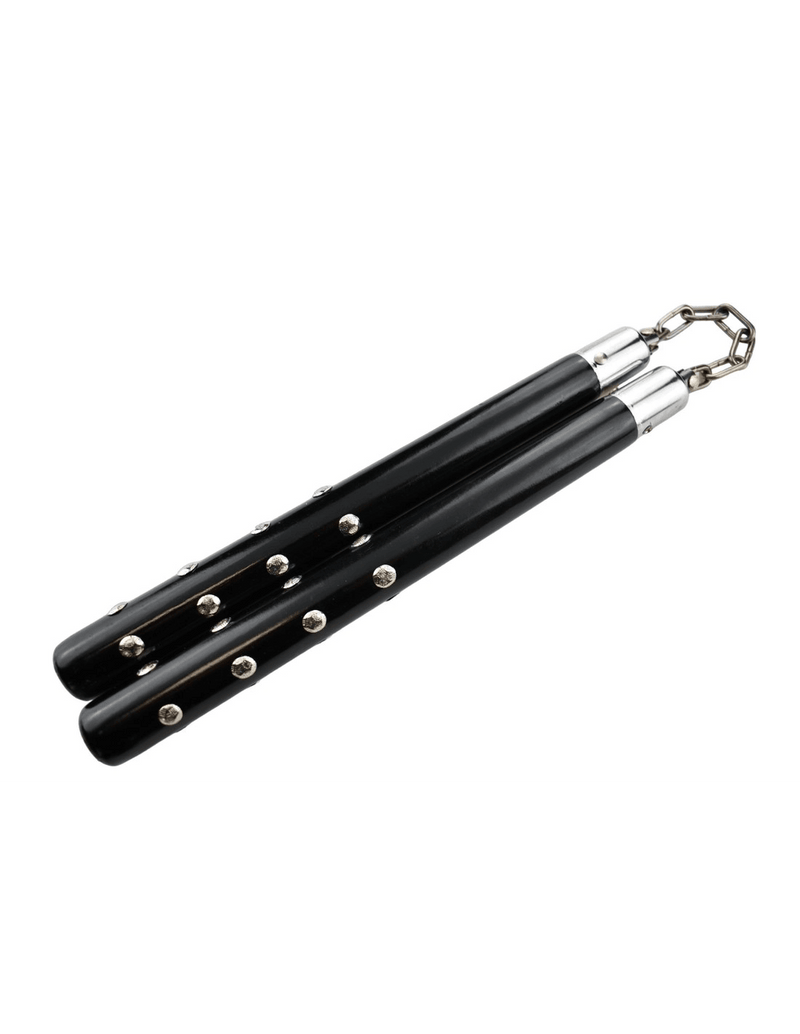Nunchaku Bois Chaînes Cloutés Noir NS13