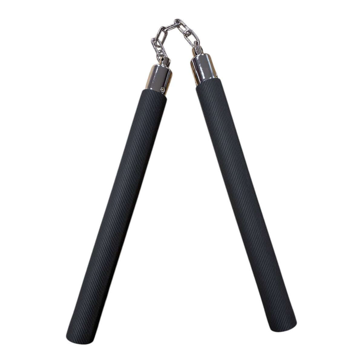 Nunchaku lourd FUJIMAE en caoutchouc strié avec chaîne à roulements, idéal entraînement arts martiaux adultes