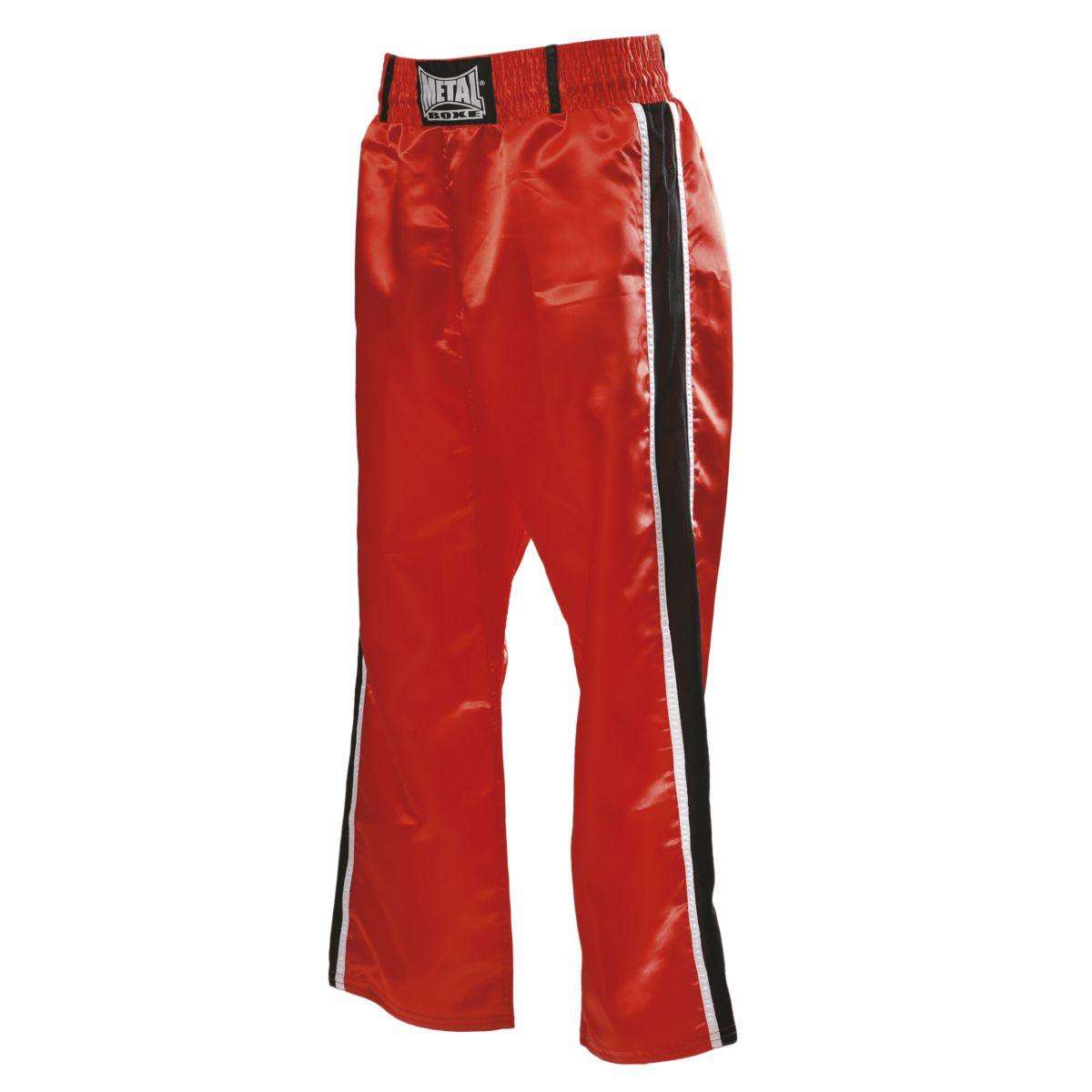 Red Metal Boxe full-contact pants with two side stripes for kickboxing and martial arts training