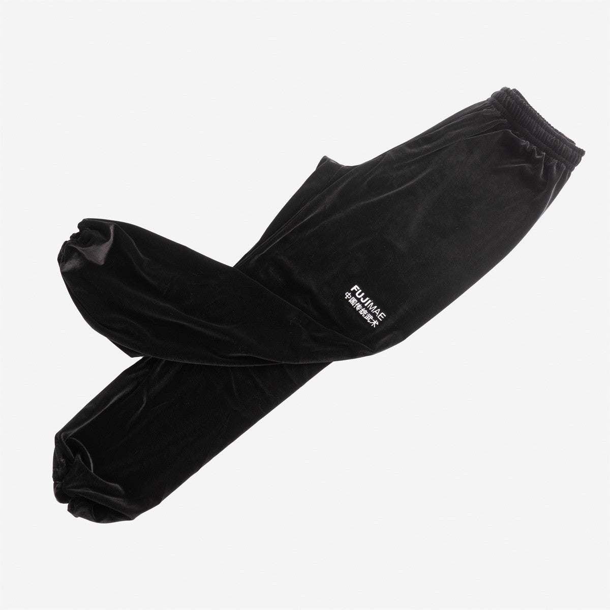 Pantalon de Tai Chi Qïng FUJIMAE en velours noir léger et ample pour mouvements fluides