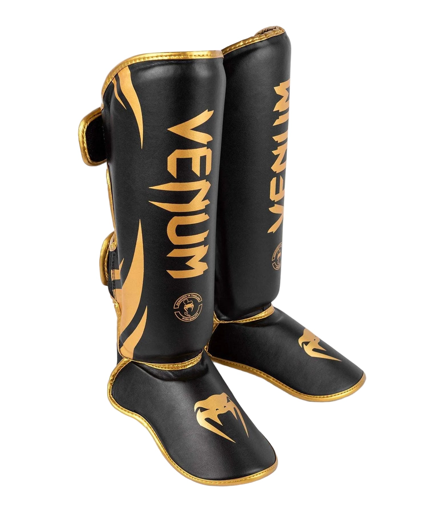 Protège-tibias Venum Challenger noir et or avec mousse haute densité pour Muay Thaï et MMA