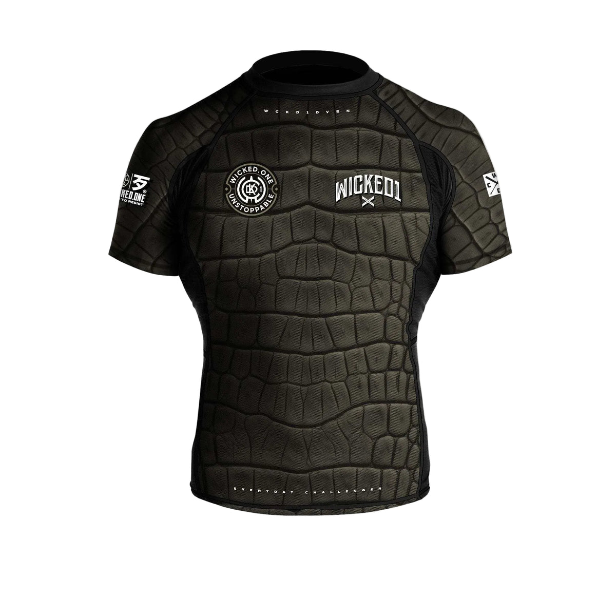 Rashguard manches courtes Wicked One CAÏMAN kaki noir compression résistance MMA grappling