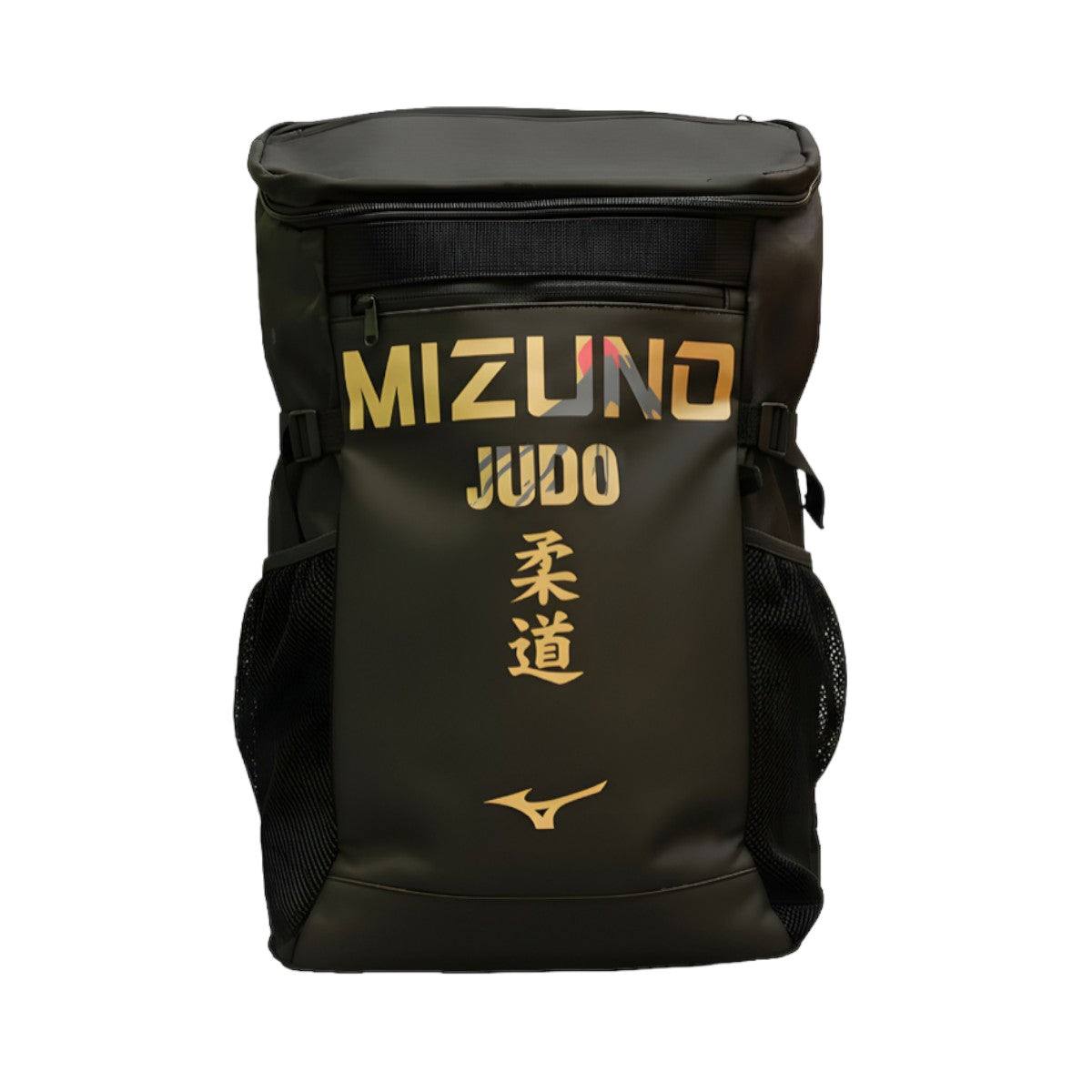 Sac à dos Mizuno FUJI Line 30L noir avec marquage Judo japonais, léger et résistant pour arts martiaux