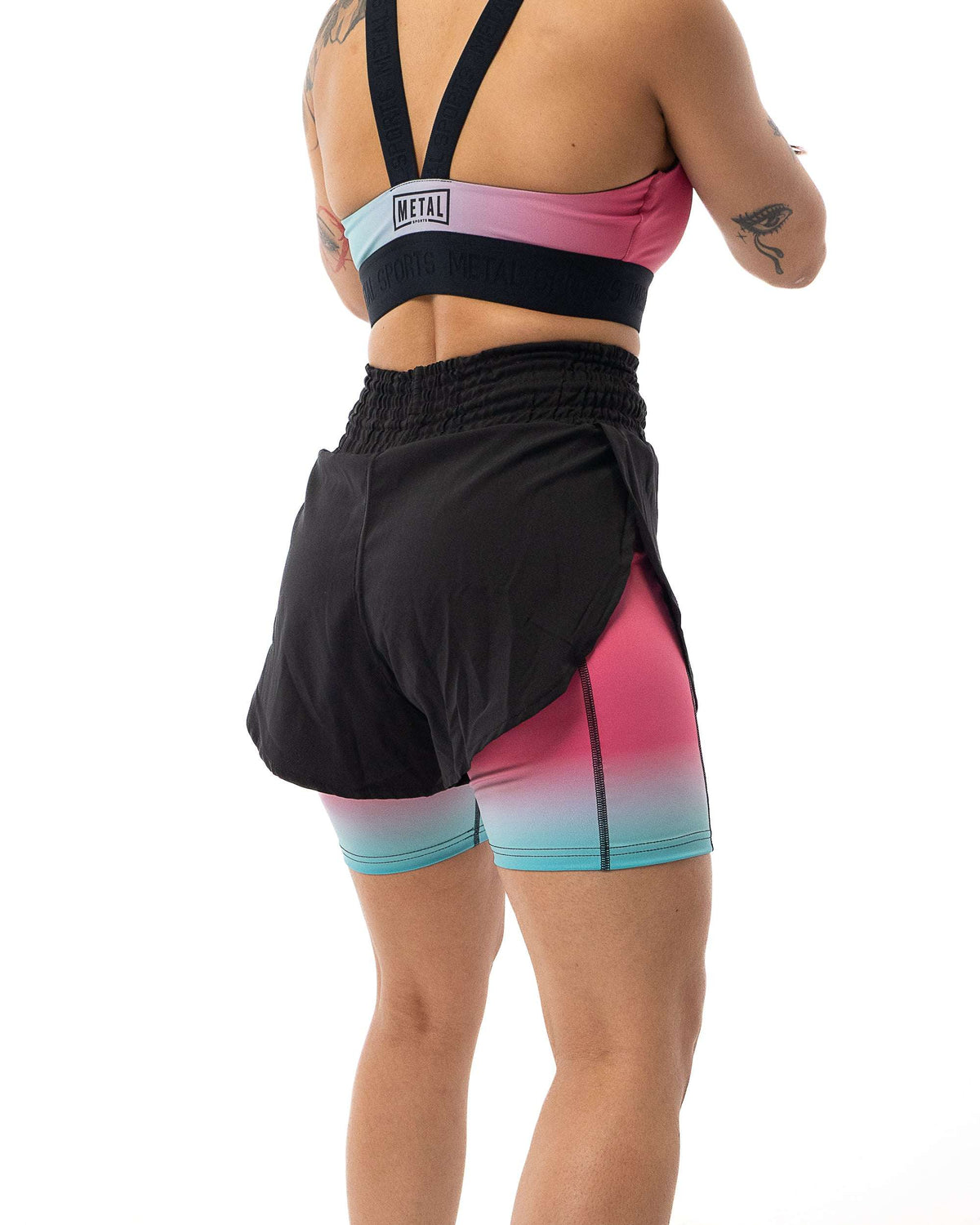 Short MMA femme 2 en 1 Metal Boxe noir et Miami Vibe confortable et performant pour entraînement