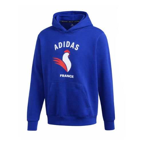 Sweat-shirt adidas bleu Judo Community Line Coq France avec capuche confortable en coton-polyester