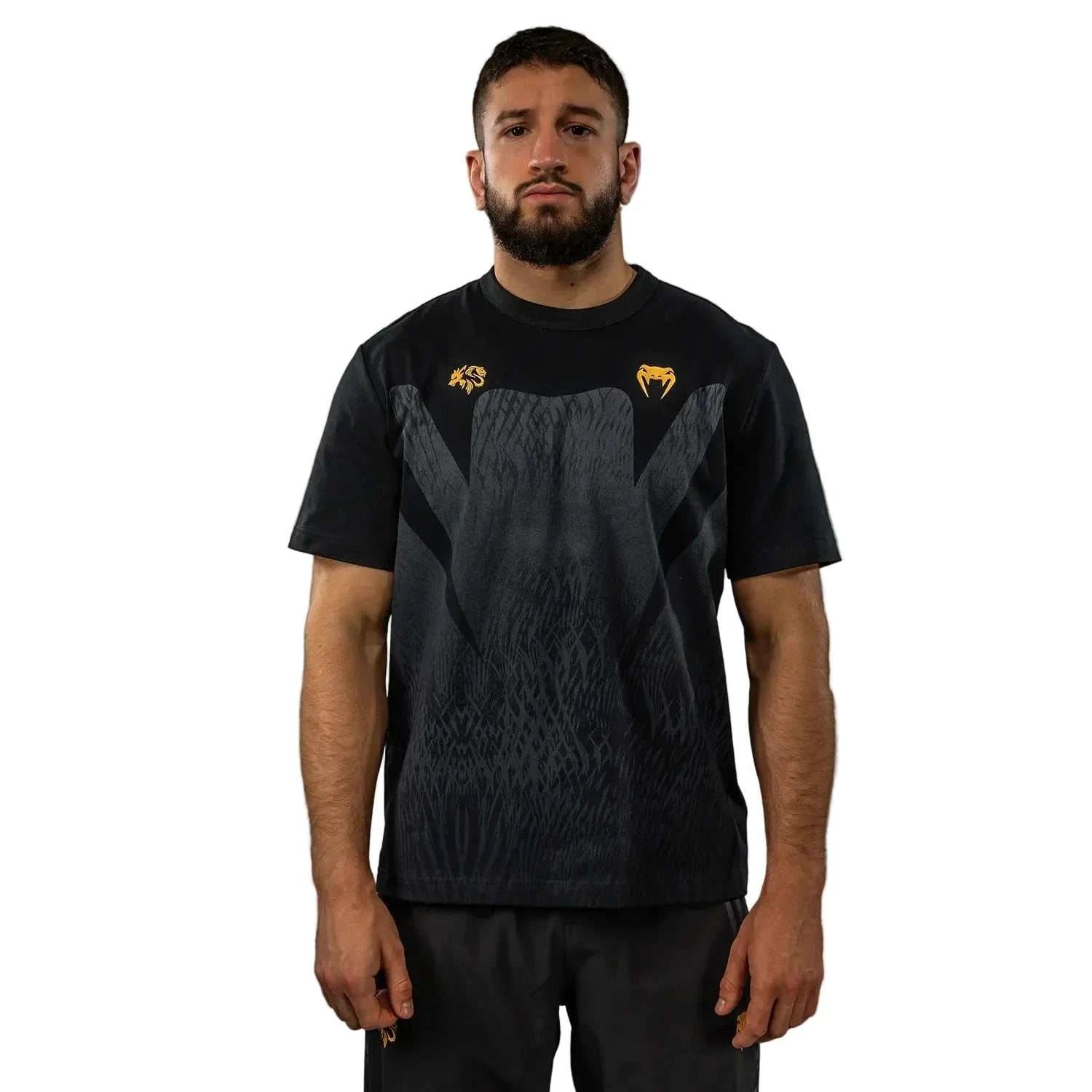 T-shirt Venum x Chimaev Wild Borz noir gris léger et respirant pour entraînement MMA
