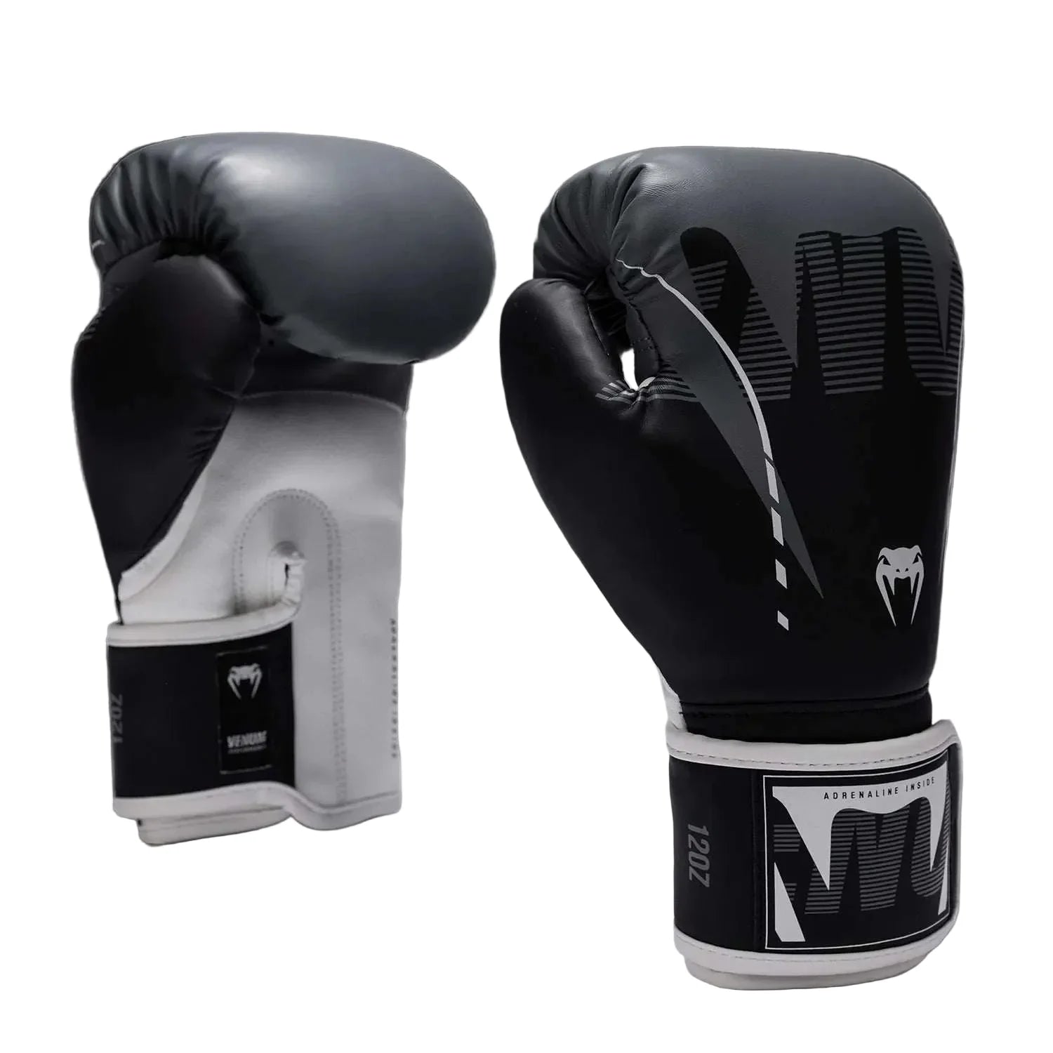 Gants de boxe Venum Adrenaline noir argent gris avec mousse triple densité pour protection et confort