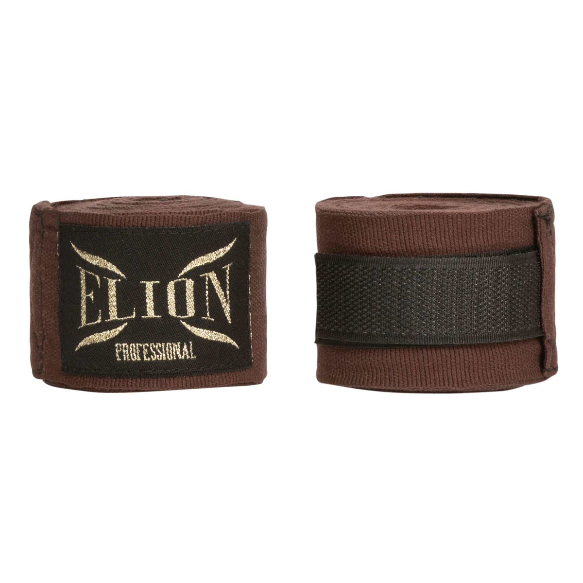Bandes de boxe ELION marron 4,5 m en coton et lycra avec attache pouce et fermeture velcro