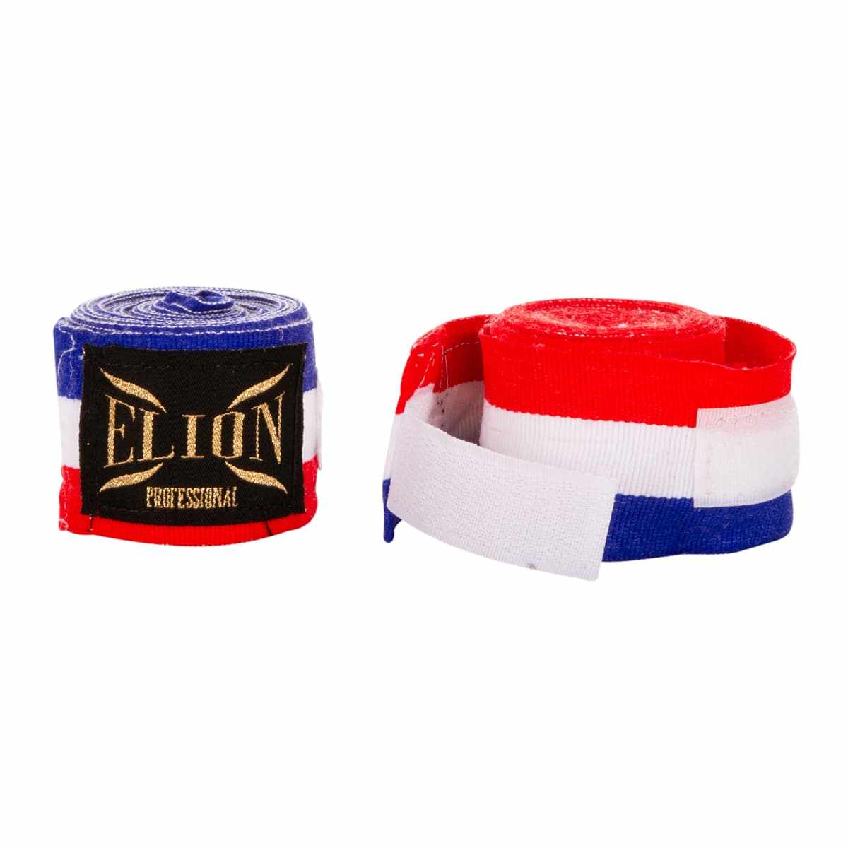 Bandes de boxe Elion 4,5 m France bleu blanc rouge en coton et lycra avec attache pouce et velcro