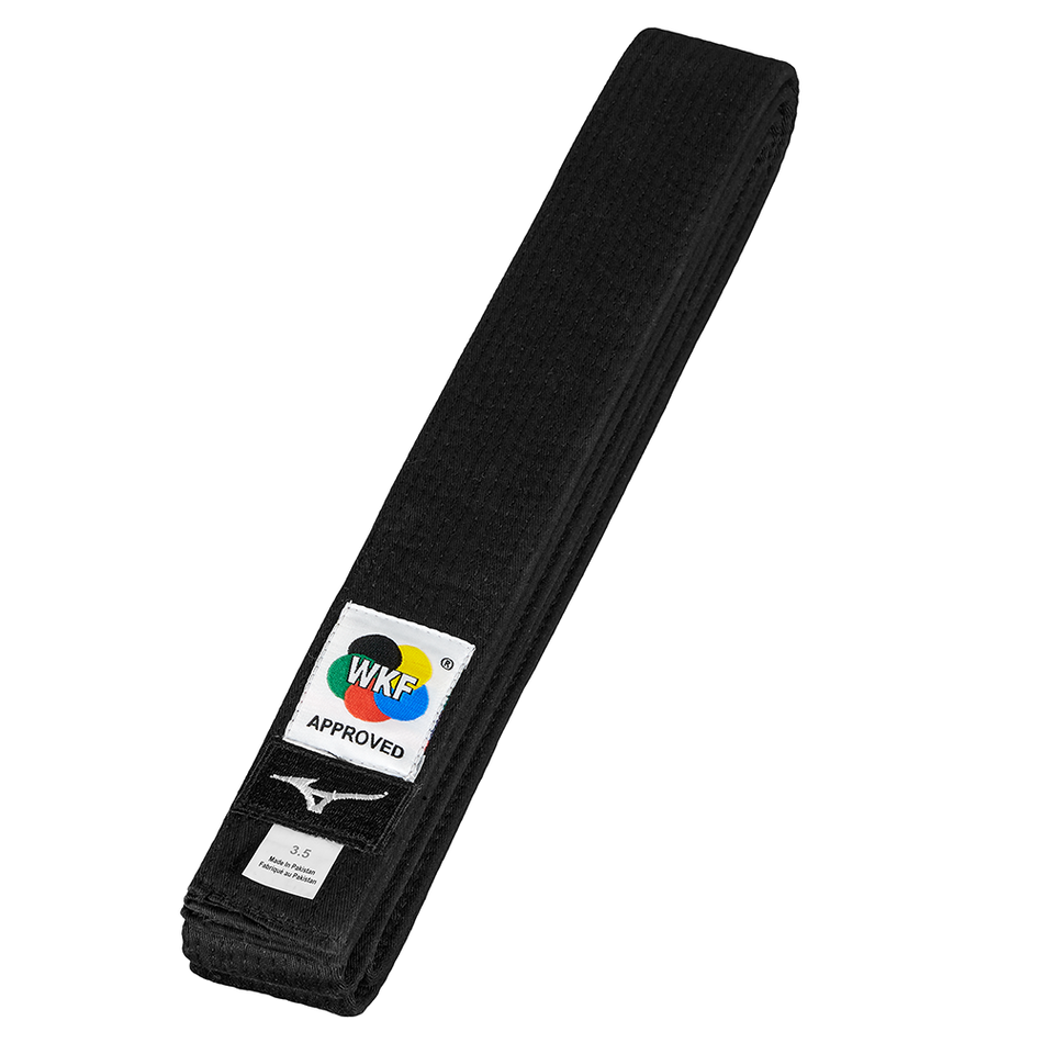 Ceinture karaté noire Mizuno officielle WKF en coton résistante et homologuée compétition