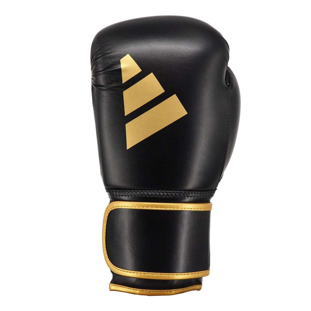 Gants de boxe adidas Power 100 noir et or logo trois bandes or