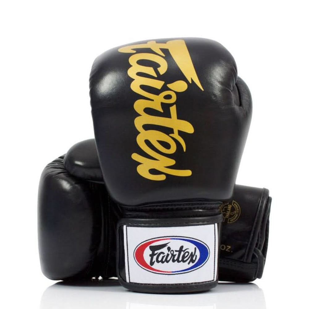 Gants de boxe Fairtex BGV19 Deluxe noir et or, cuir premium