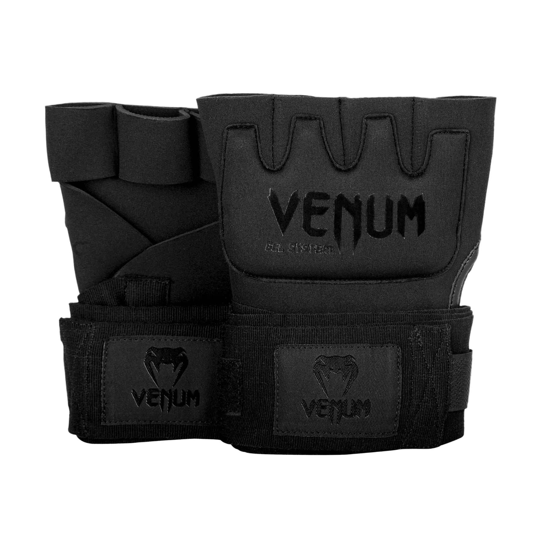 Sous-gants Venum Gel Kontact noirs avec système d’amorti Gel Shock pour protection et maintien optimal des mains et poignets en boxe et MMA