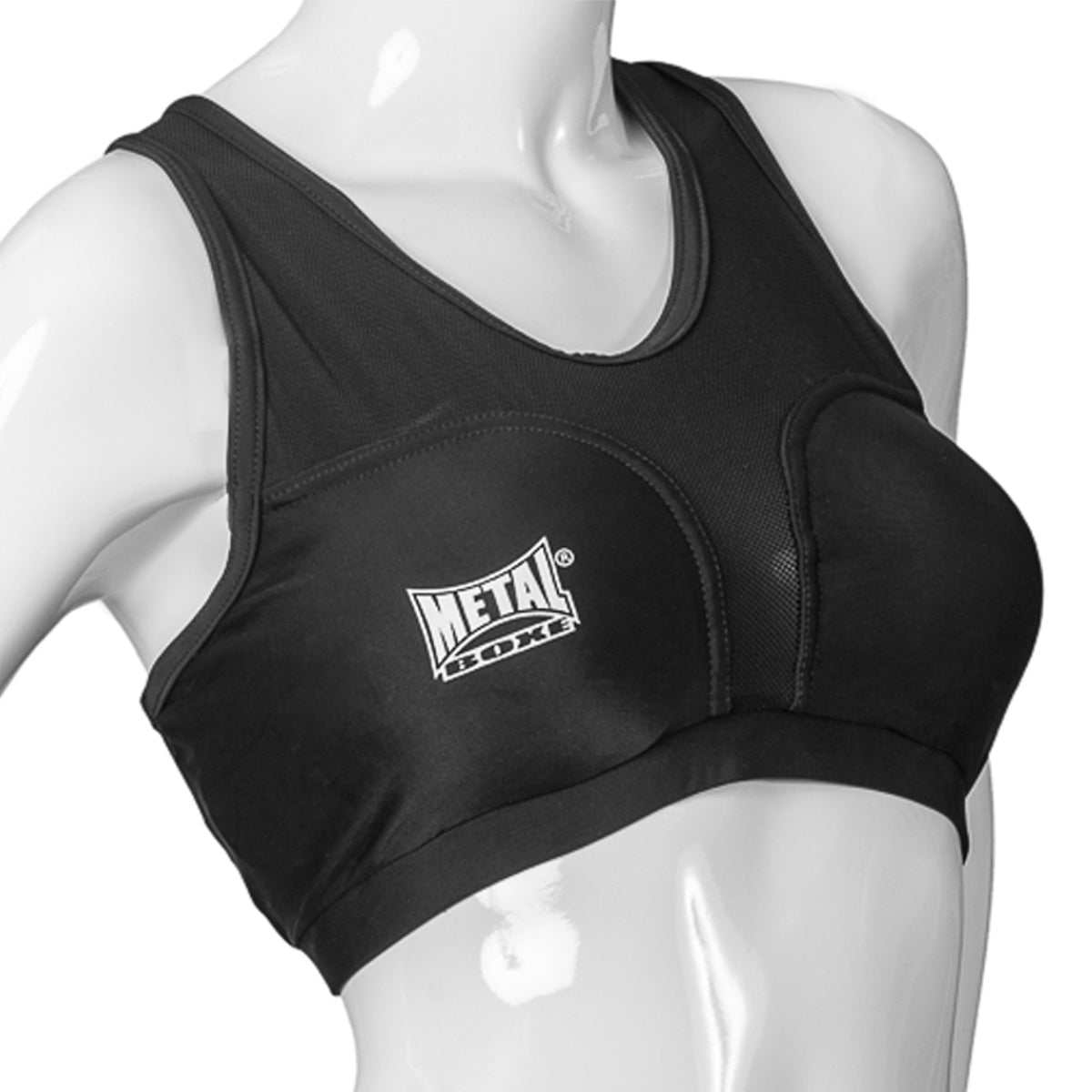 Protège poitrine Metal Boxe noir avec deux coques amovibles en lycra extensible pour protection et confort en sports de combat