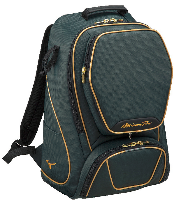 Sac à dos Mizuno Pro vert avec multiples compartiments et bretelles rembourrées ergonomiques pour sports de combat.