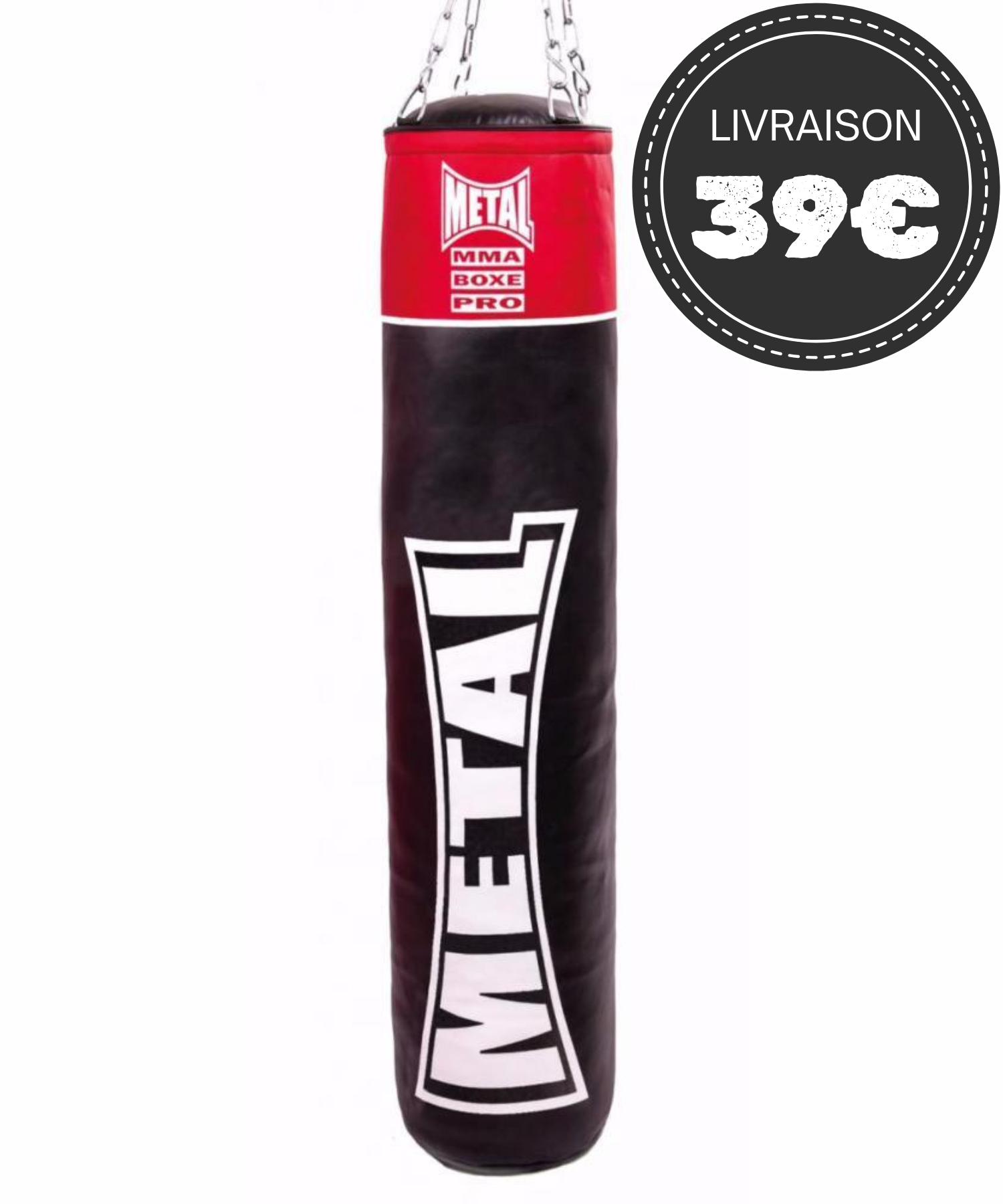 Sac de Frappe Metal Boxe Club Line plein noir et rouge résistant pour entraînements intensifs