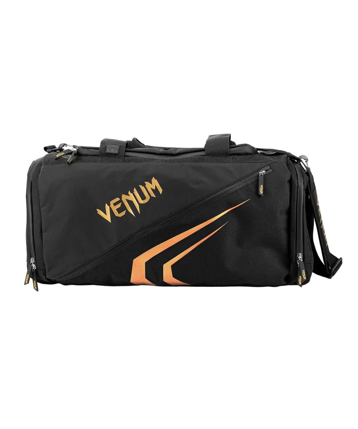 Sac de sport Venum Trainer Lite EVO noir et or avec multiples compartiments et ventilation en mesh