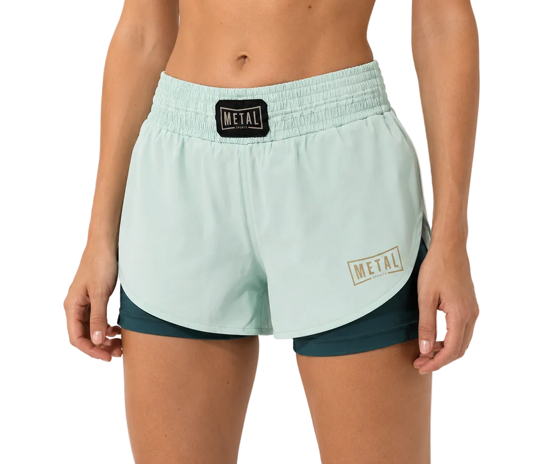 Short MMA femme 2 en 1 Metal Boxe Deep Waters bleu confort et maintien pour entraînement intensif