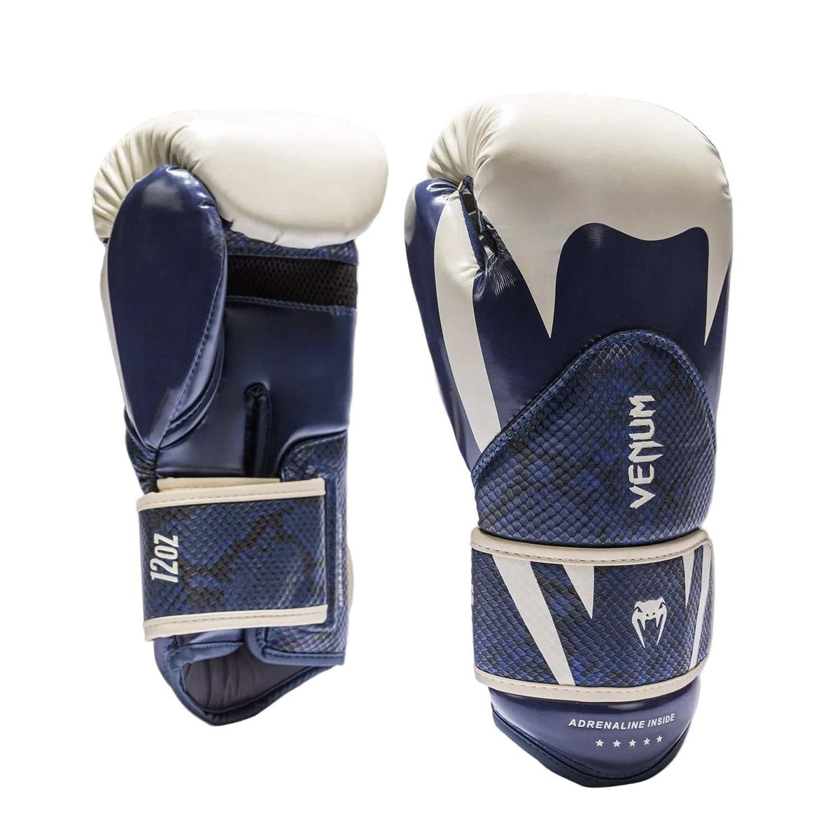 Gants de boxe Venum Challenger 4.0 Scales bleu minuit avec texture écailles et velcro large
