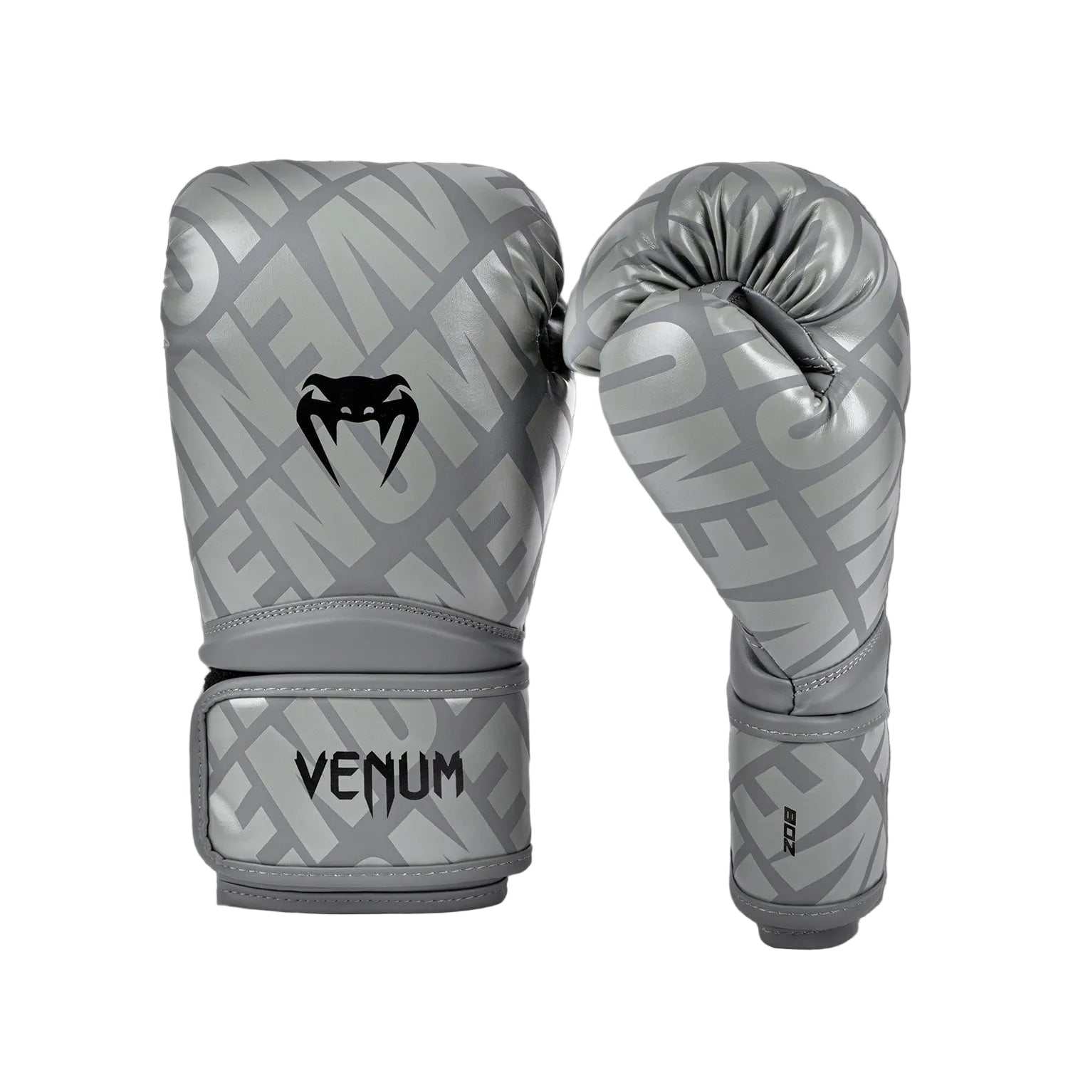 Gants de boxe Venum Contender 1.5 XT gris et noir pour débutants en semi-cuir avec mousse multi-densité et fermeture velcro.