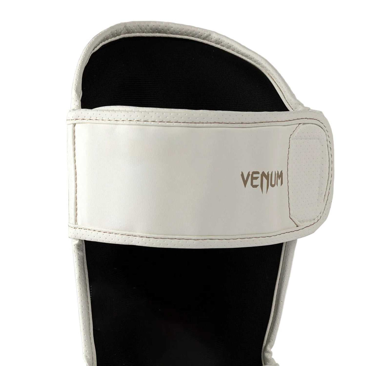 Protège-tibias Venum Impact Evo Scales ivoire en cuir Skintex avec mousse multi-densités pour boxe thaï, kickboxing et MMA