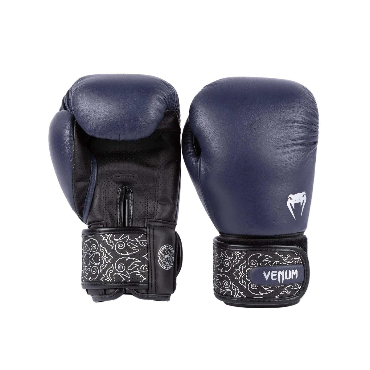Gants de boxe Venum Power 2.0 bleu marine et noir en cuir Nappa premium faits main avec mousse multi-densité et perforations pour ventilation