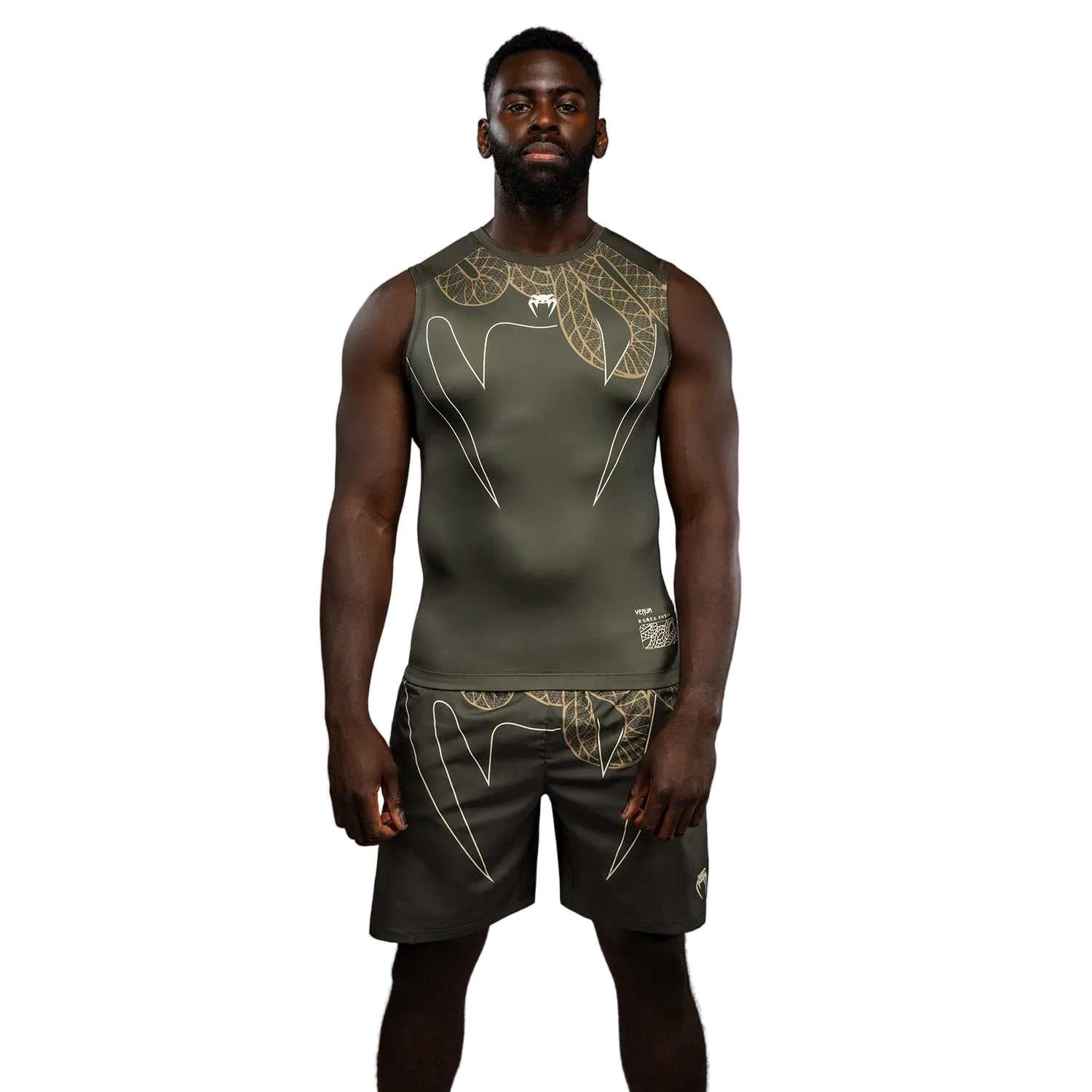 Rashguard sans manches Venum Serpenti kaki bronze ivoire pour grappling et MMA