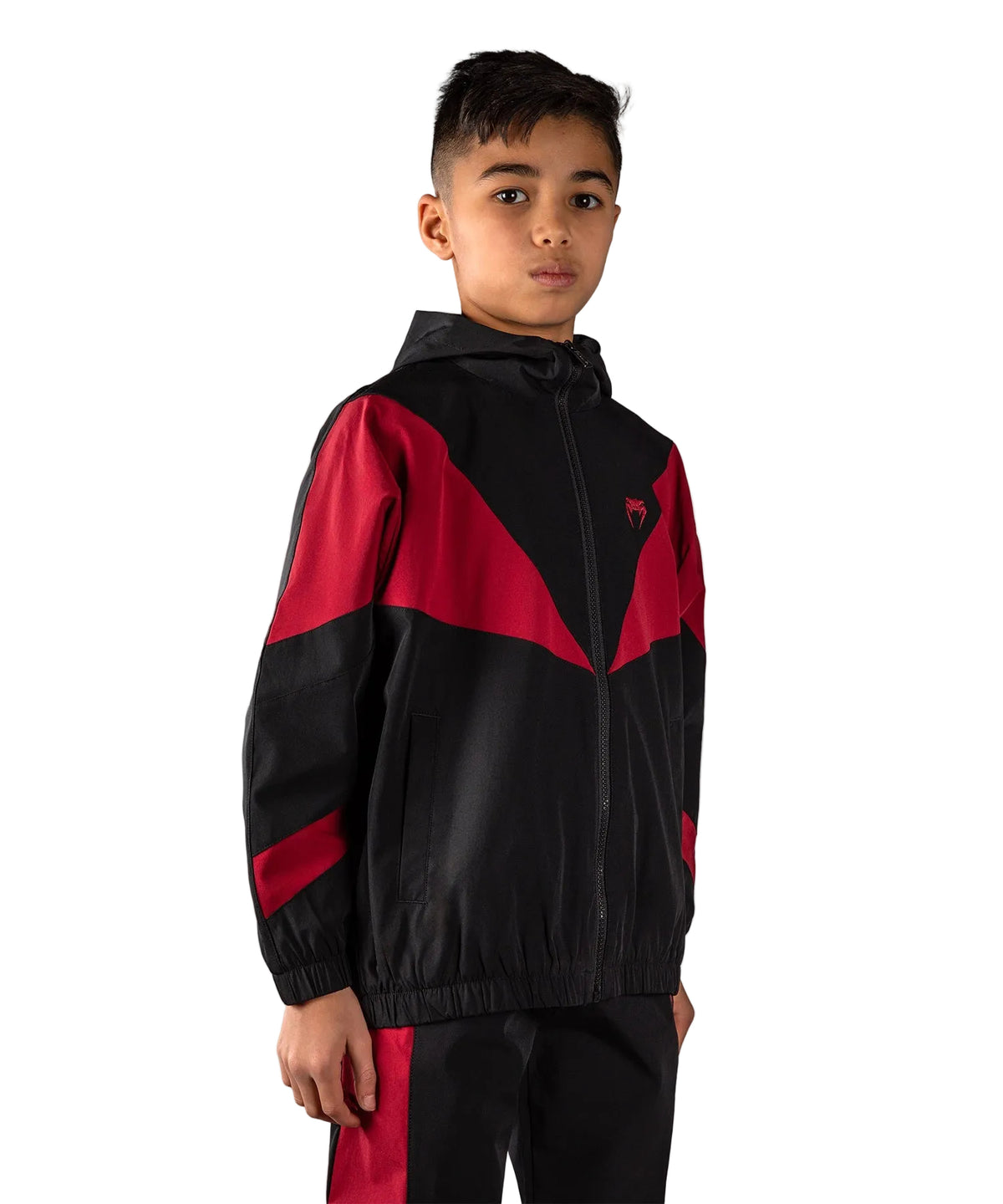 Veste de Survêtement Venum Vectra Kids Noir/Rouge disponible à la Boutique des Arts Martiaux