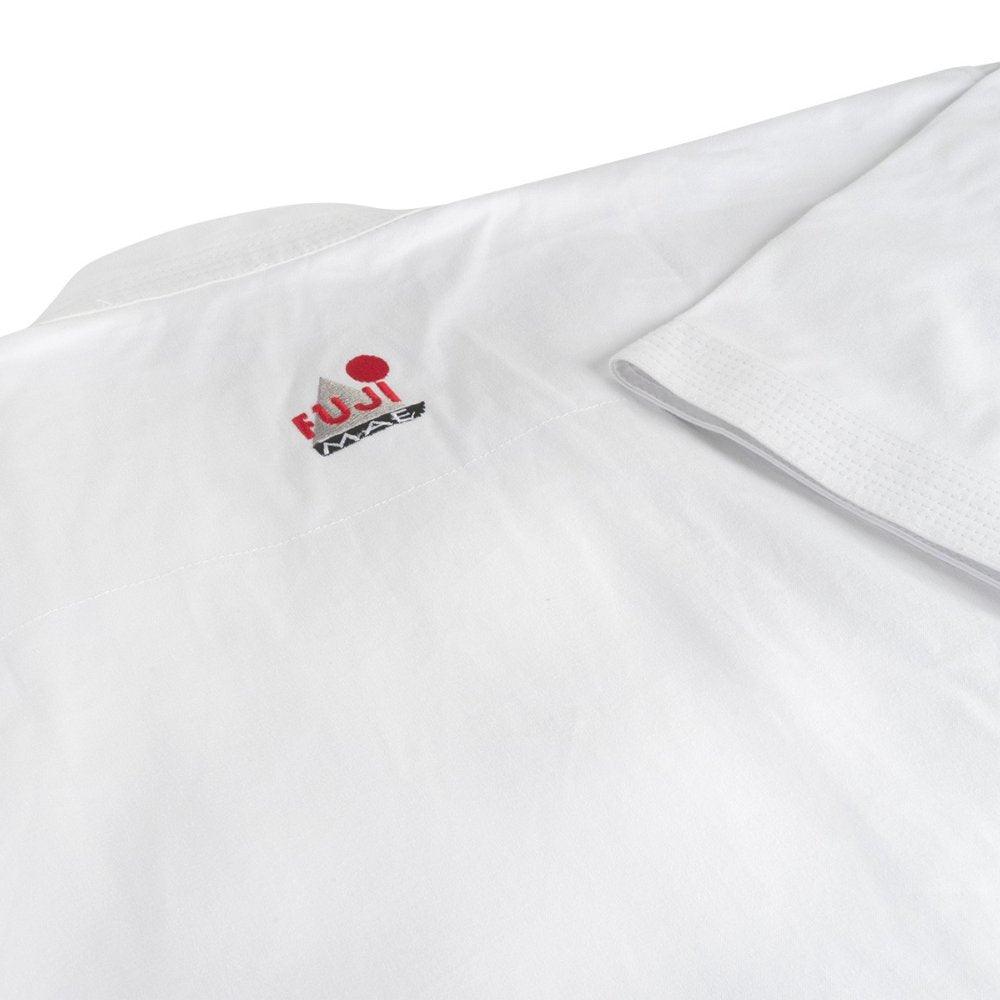 White Fujimae Karate gi kimono for kata with red logo and breathable cotton fabric