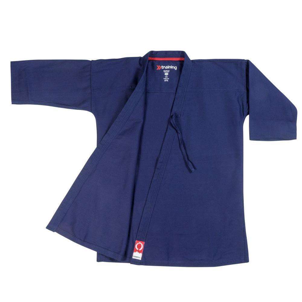 Blue FUJIMAE Kendo training jacket made of lightweight durable 65% polyester and 35% cotton rice grain fabric