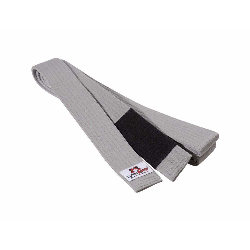 Grey junior Brazilian Jiu Jitsu belt made of durable cotton by Danrho for children in JJB training