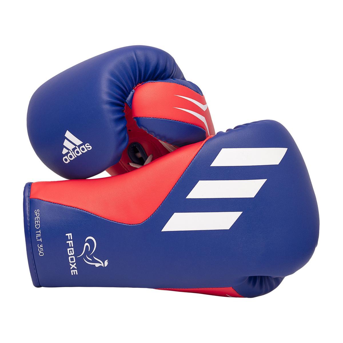Gants de boxe Adidas Tilt 350 FFB à lacets Bleu Blanc Rouge