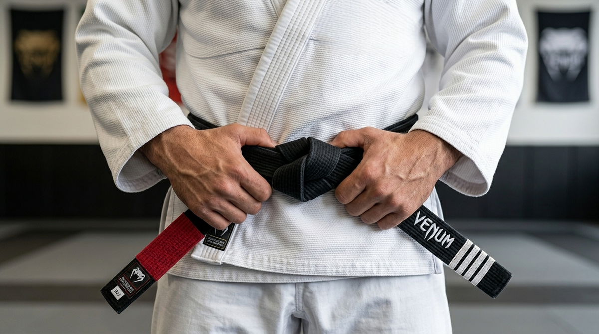 Ceinture noire de JJB symbolisant la maîtrise et le prestige dans le jiu-jitsu brésilien.