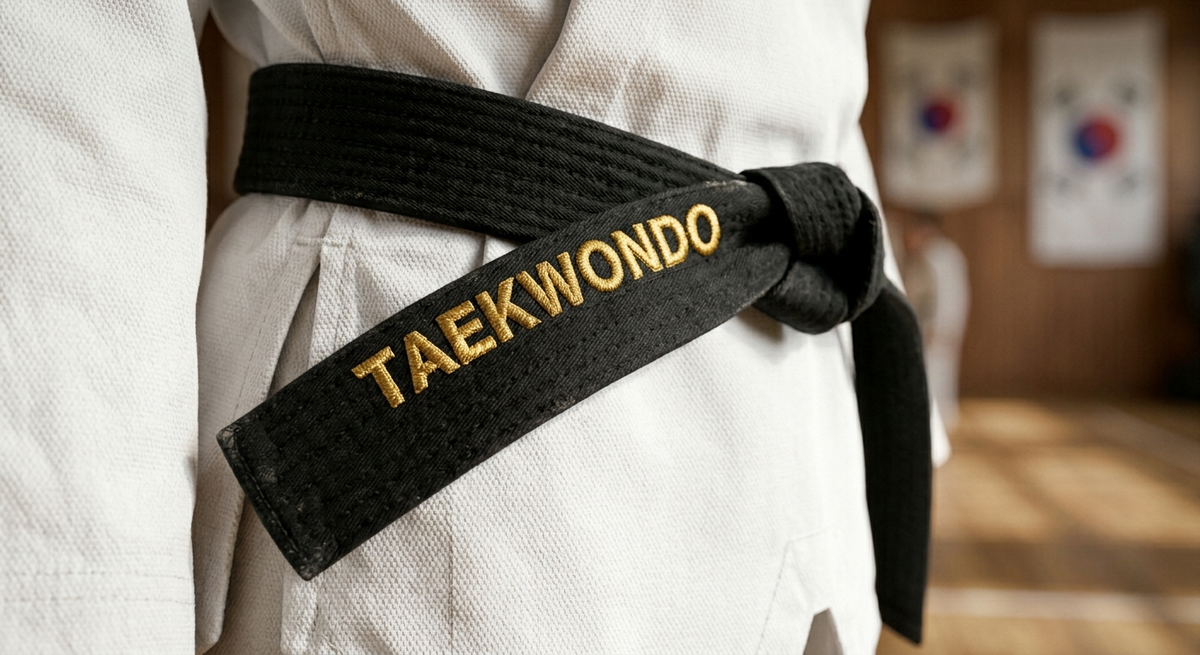 Ceintures de taekwondo de différentes couleurs représentant les grades et le passage de niveaux