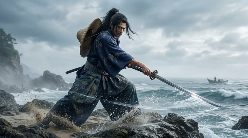 Portrait de Sasaki Kojiro, sabreur célèbre vaincu par Musashi