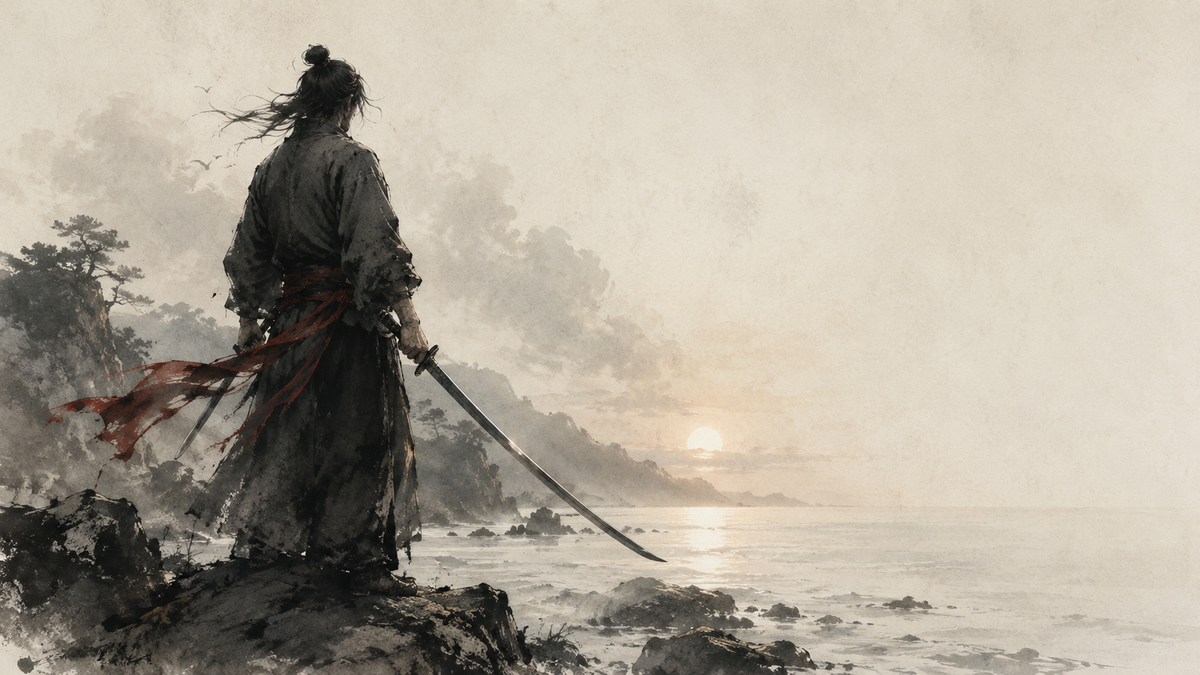 Portrait de Miyamoto Musashi, samouraï légendaire et héritage du sabre japonais