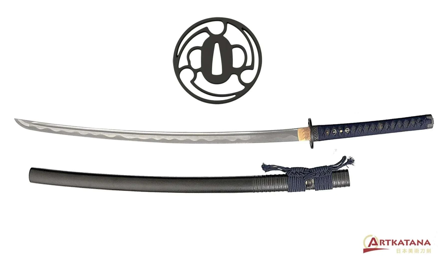 Katana en acier 1060 de 71 cm pour coupe Battōdō, manche en magnolia et soie bleue, lame tranchante Shinogi-zukuri