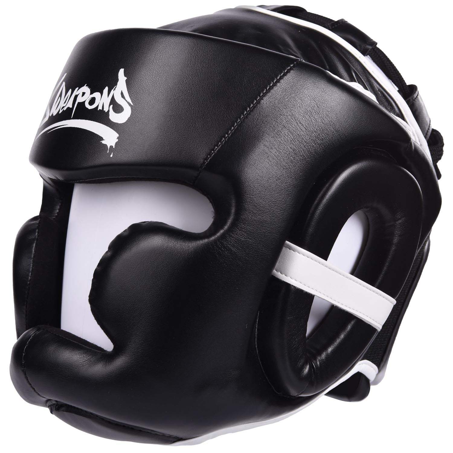 Casque de boxe noir et blanc 8 WEAPONS Unlimited avec protection haute densité et bandes auto-agrippantes
