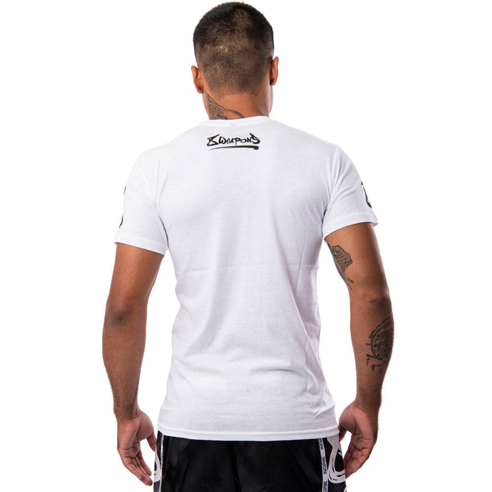 T-shirt blanc 8 WEAPONS avec motifs Sak Yant Tigers Muay Thaï, symbole de force et protection