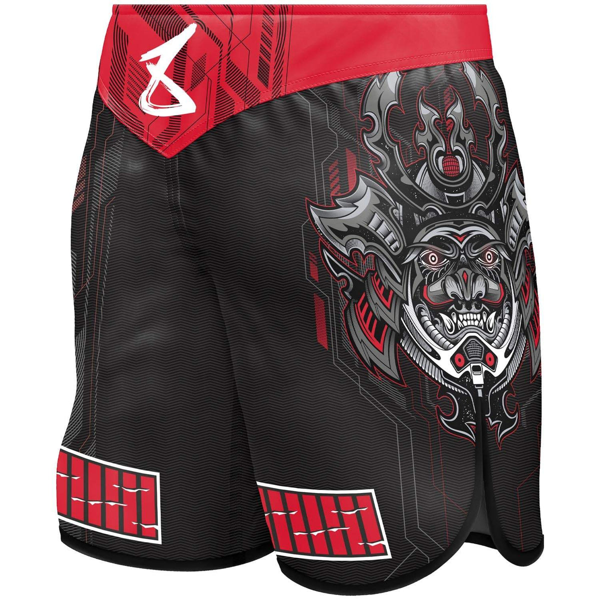 Short de combat Fightshort - 8 WEAPONS Samurai 2.0 noir et rouge avec ceinture élastique et fentes latérales pour entraînement MMA