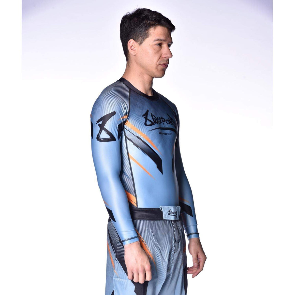 Rashguard manches longues gris glacé orange 8 WEAPONS Shift compression et protection sportive